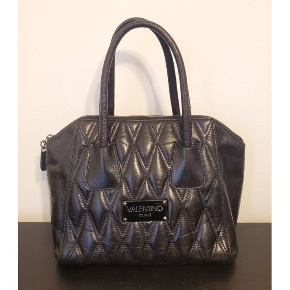 Valentino Handbags - Mario Valentino Minimi Handbag Black Leather Quilted Satchel Italy